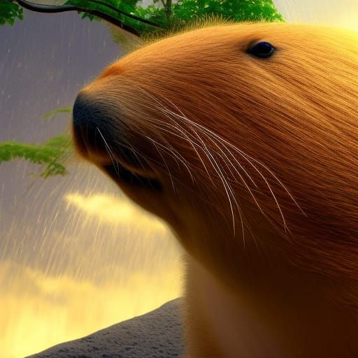 Capybara in Bucket Hat: Detailed Matte Painting