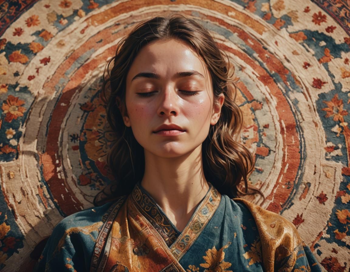 Meditative Woman Portrait in Oil Painting Style