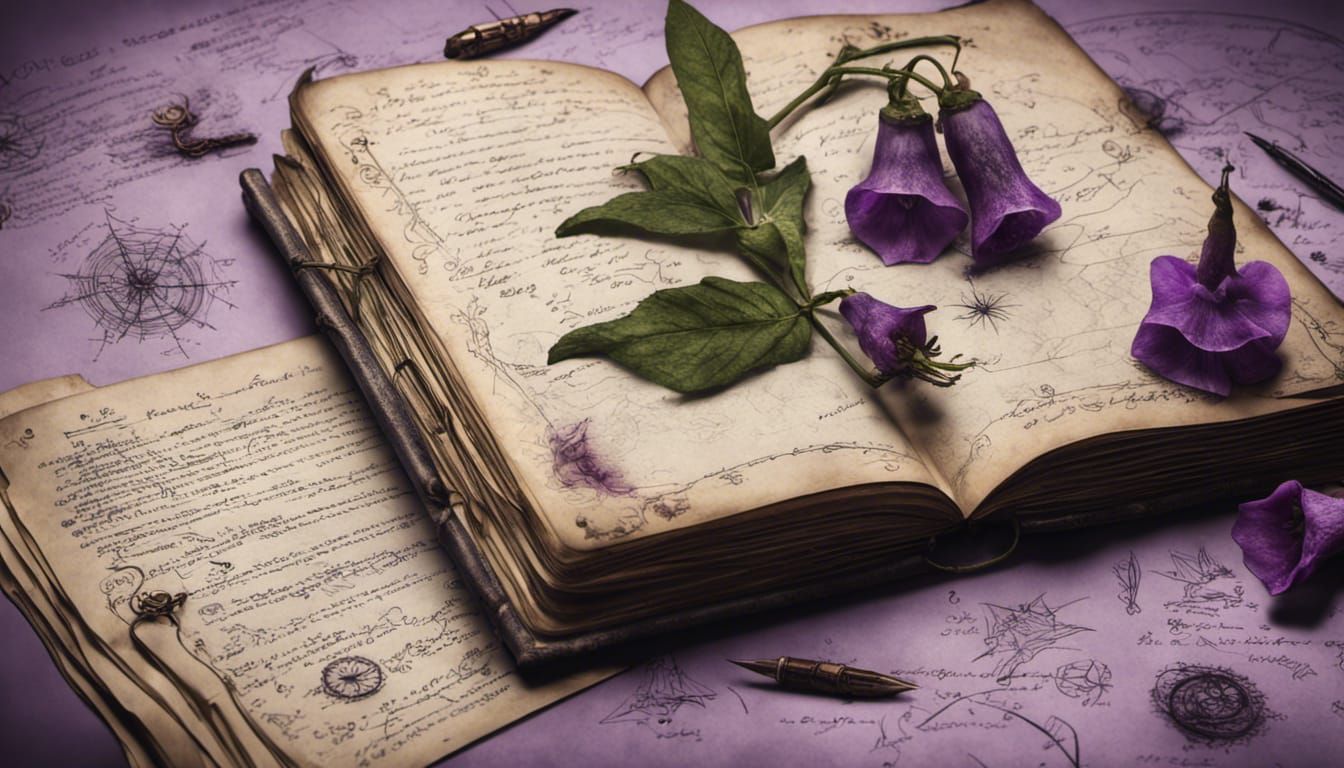 Intricate Witch's Notebook with Deadly Plants