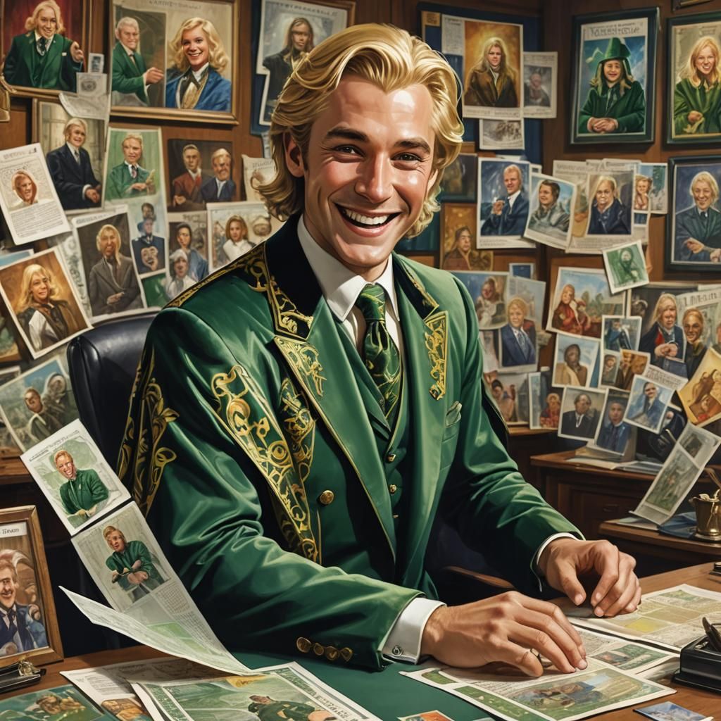 Smiling Man in Velvet Suit Opening Fan Mail