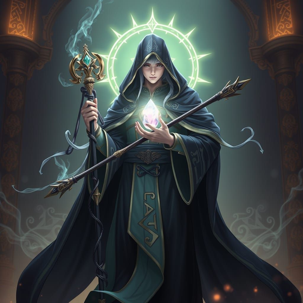 Mystical Healer Mage with Divine Staff in 3D Anime Style