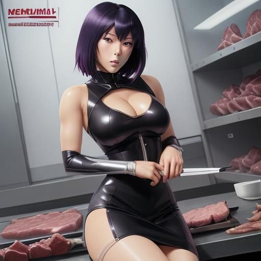 Motoko Kusanagi with Cleaver in Anime Style
