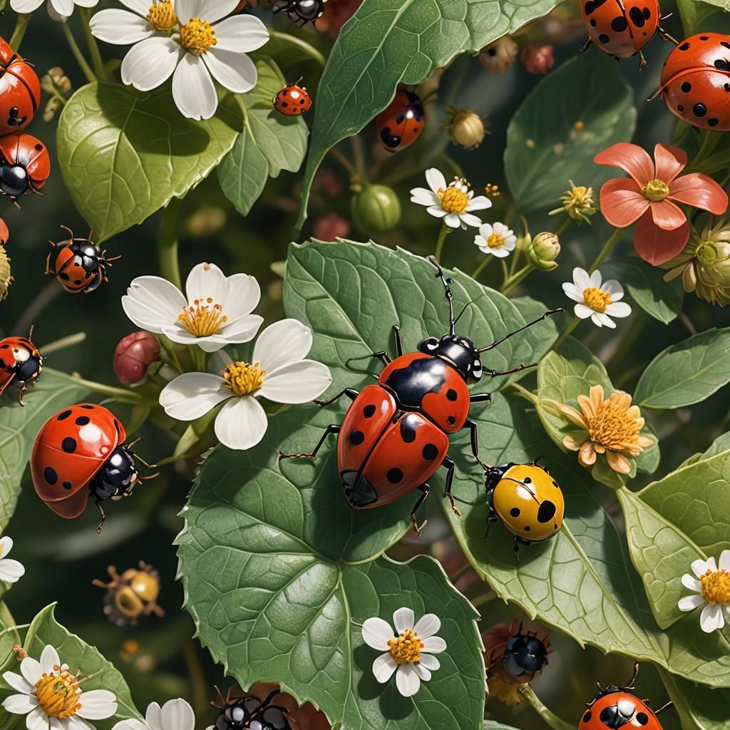 Velvet Ant and Ladybug in Hyperrealistic Style