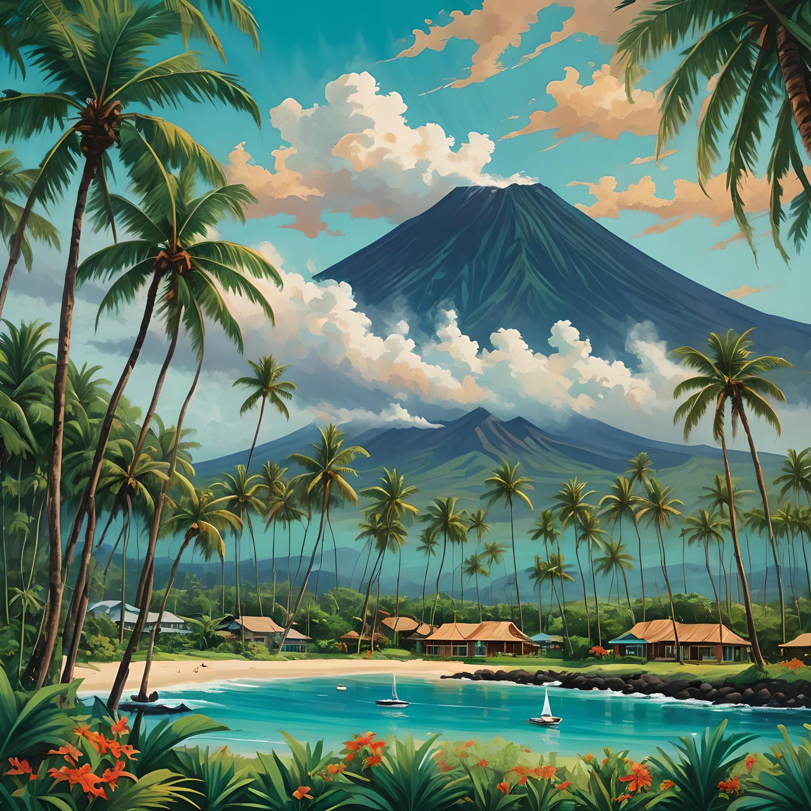 Hawaii Volcano Eruption in Graffiti Art Style