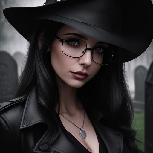 Noir Portrait of Woman in Cemetery