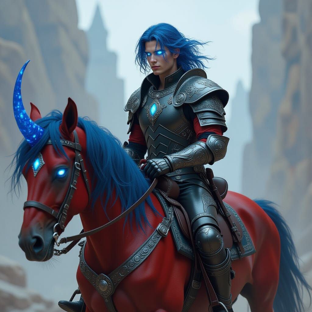 Knight with Six-Legged Horse in Digital Painting Style