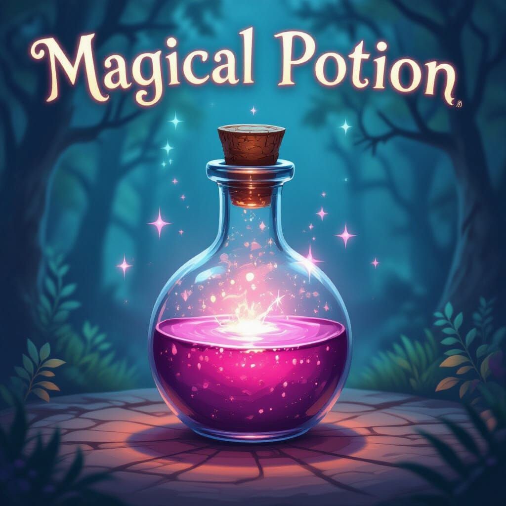 Magical Potion Glowing in Enchanted Forest
