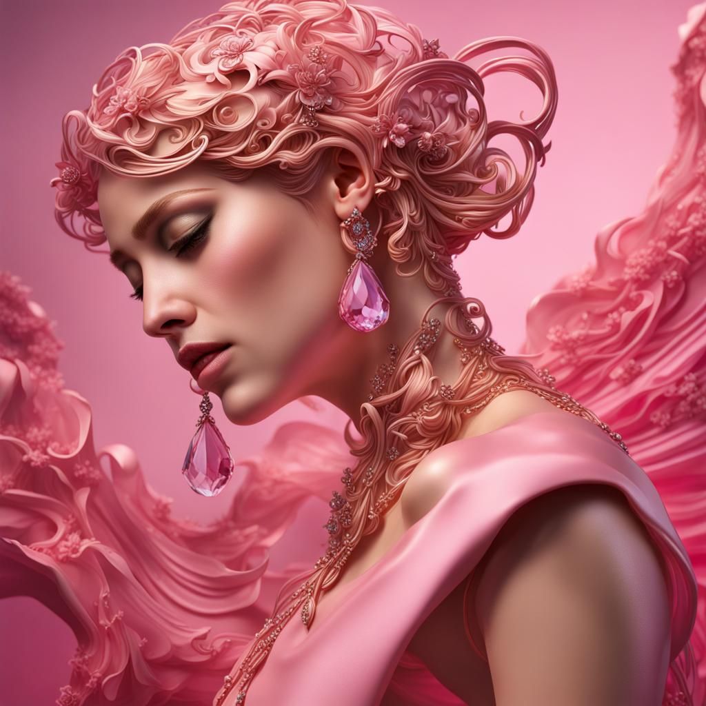 Hyperrealistic Art Nouveau Pink Jewelry in Splash Art