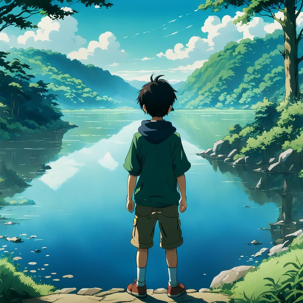 Boy Gazing at Lake: Anime Key Visual