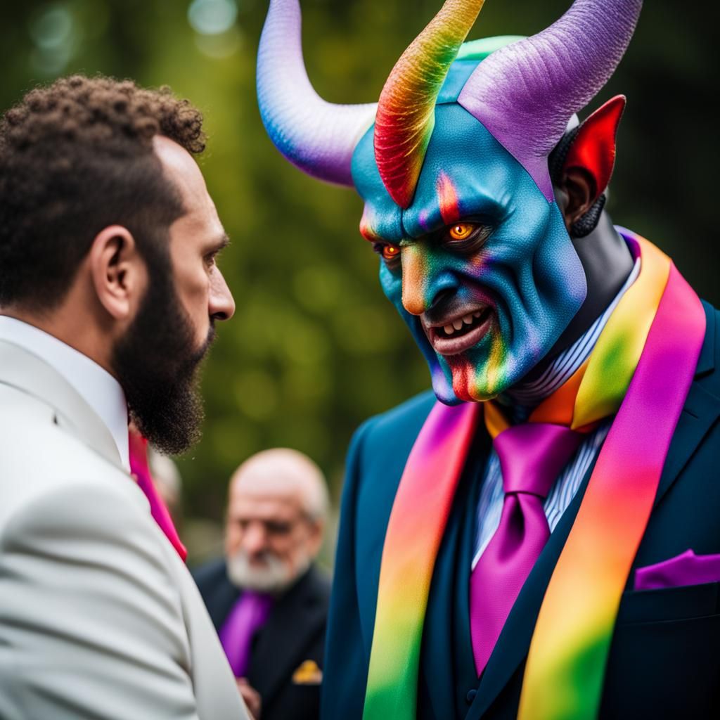 Horned Demon in Suit Talks to Priest