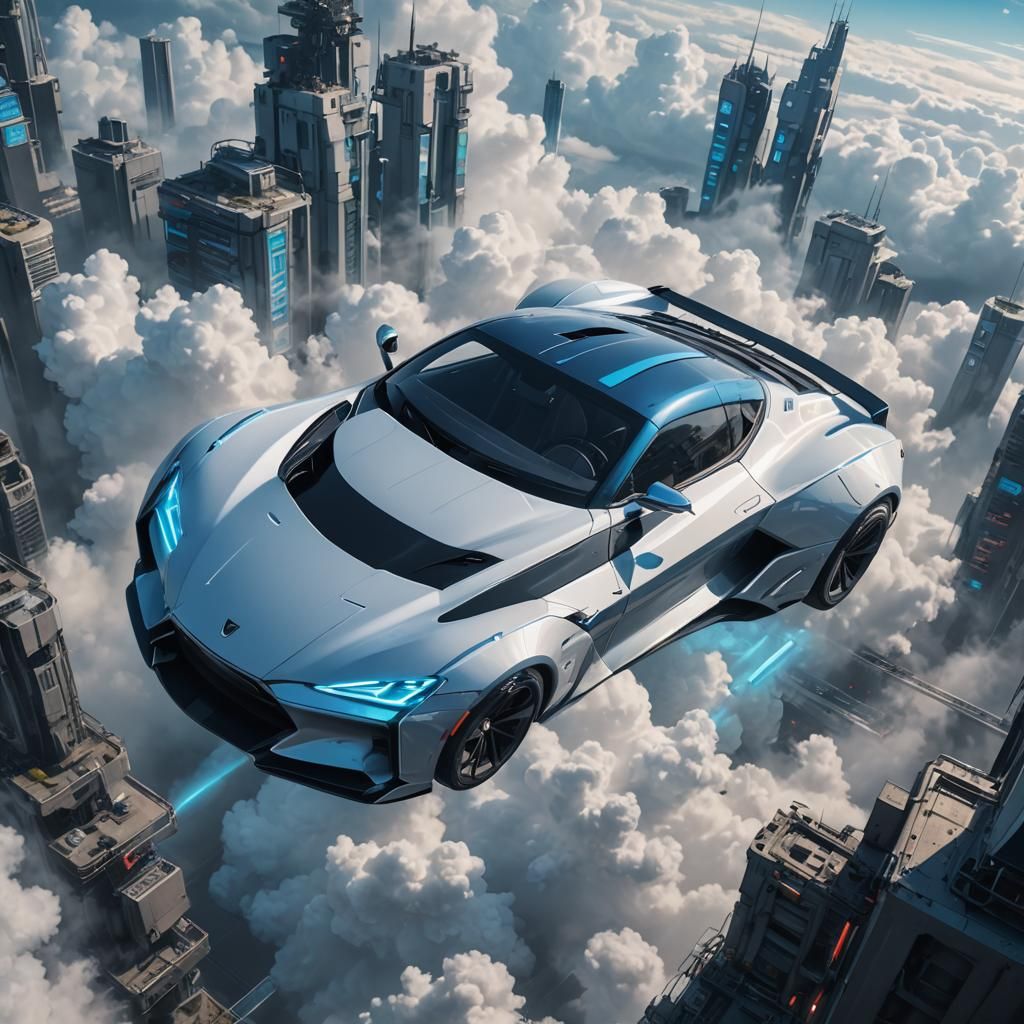 Futuristic Hovering Sports Car in Cyberpunk Style