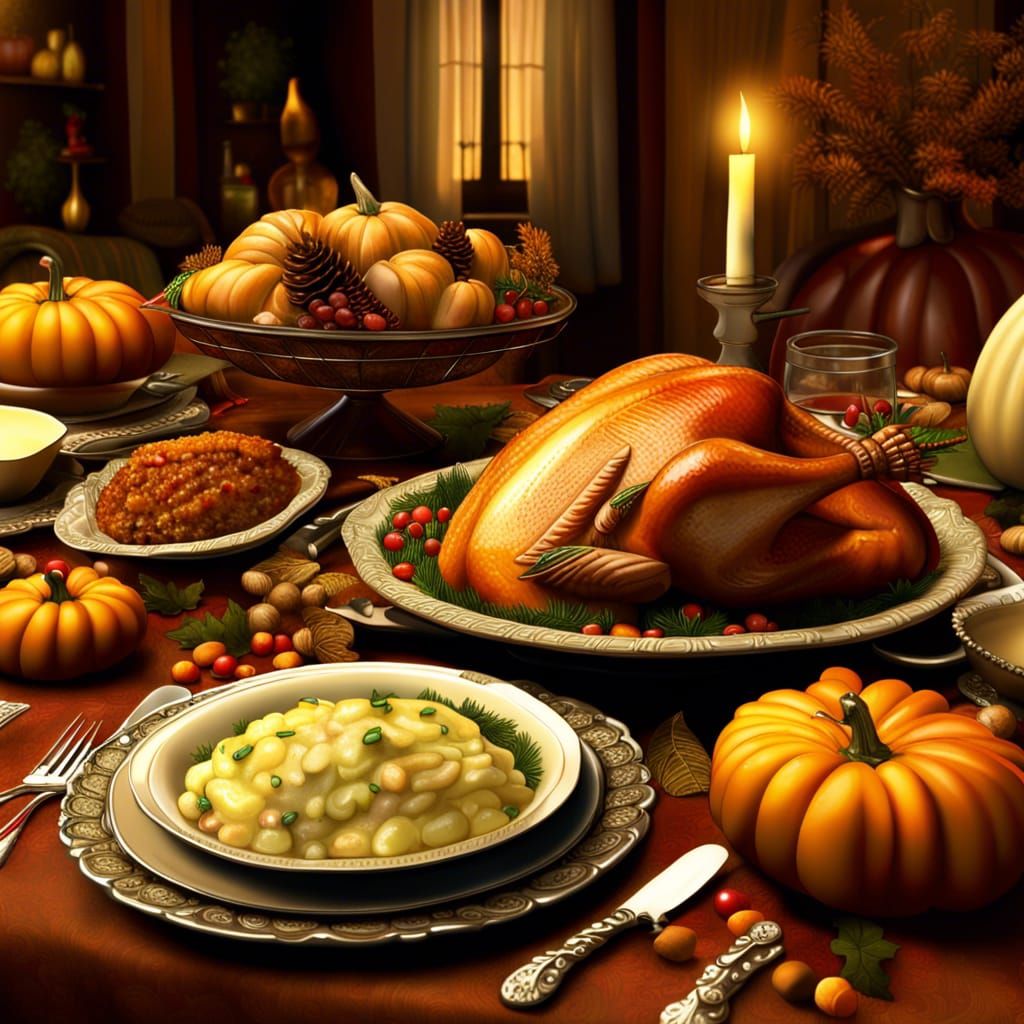 Classic Thanksgiving Dinner with Autumn Centerpiece