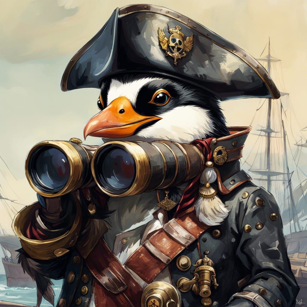 Pirate Penguin: Detailed Anthropomorphic Portrait