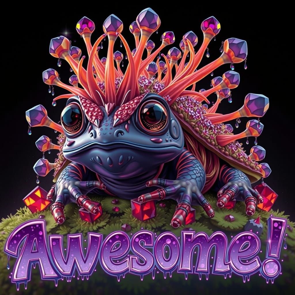 Adorable Frog-Tortoise with Gemstones in Luminous Style