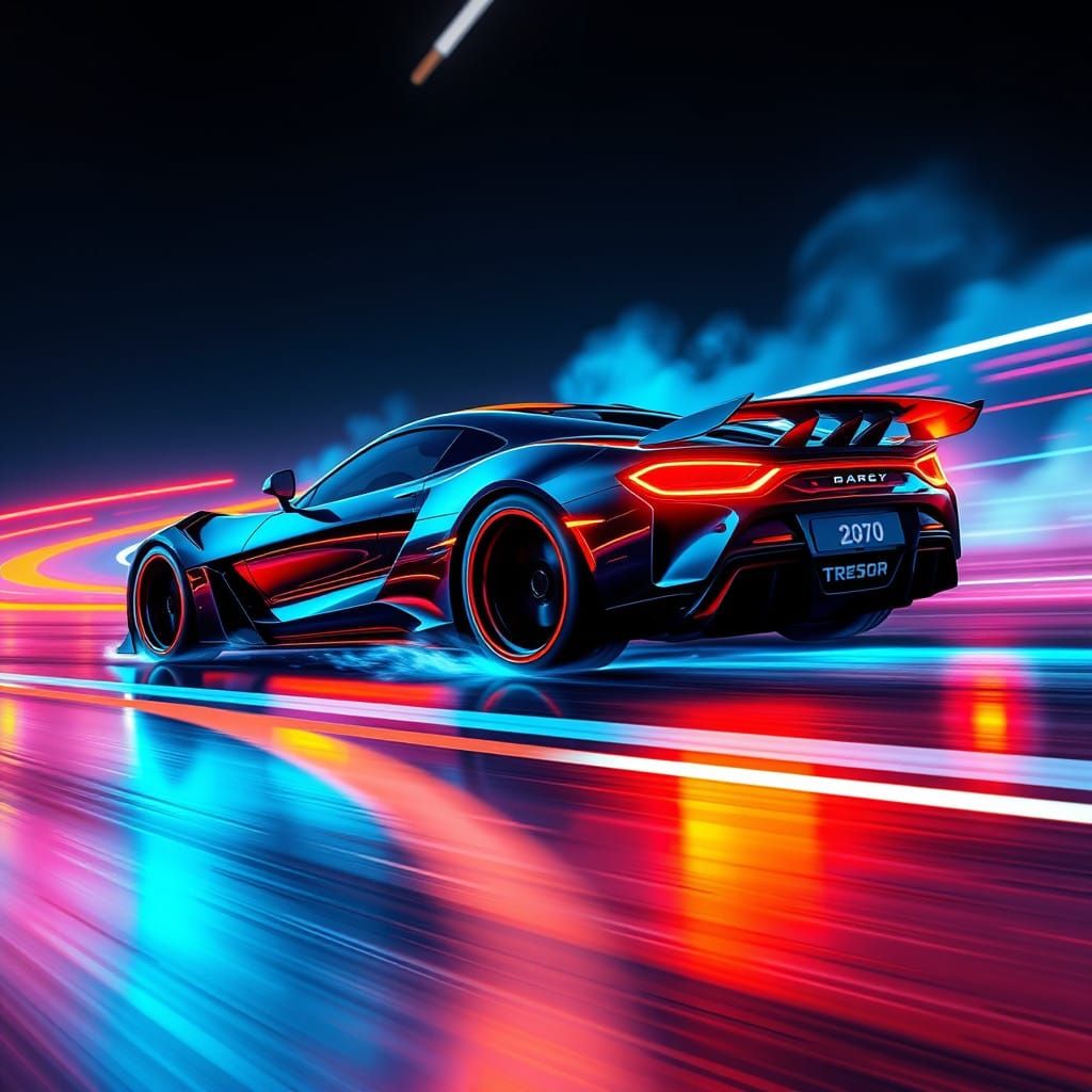Neon-Fueled Sports Car Blazes Through Futuristic Racing Circ...