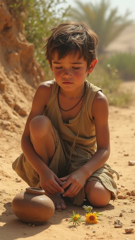 Desert Child's Lament: Hyperrealistic Digital Art