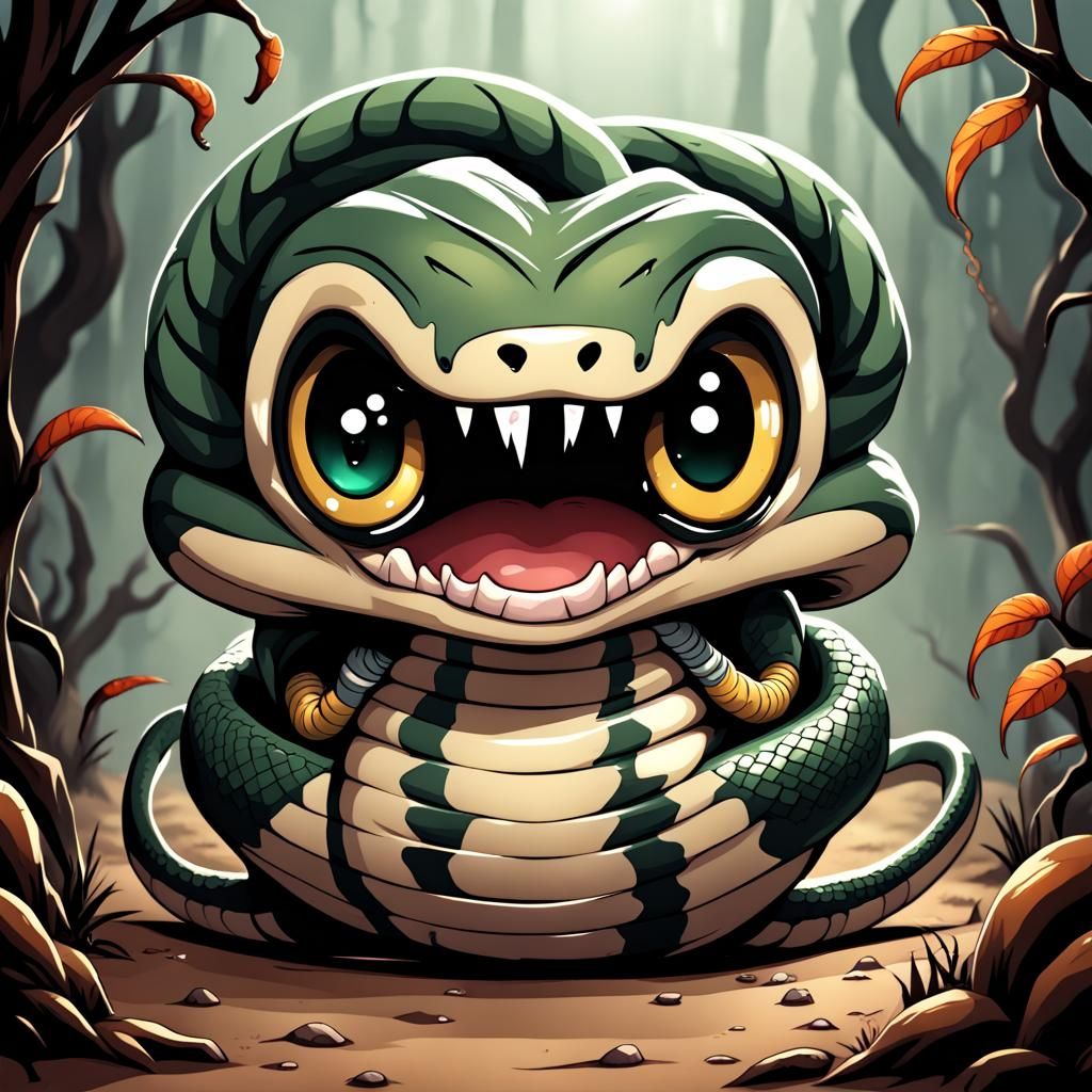 Chibi Snake in Horror Fantasy Style