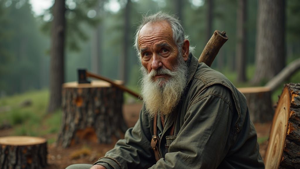 Cinematic Portrait of a Rugged Old Woodcutter
