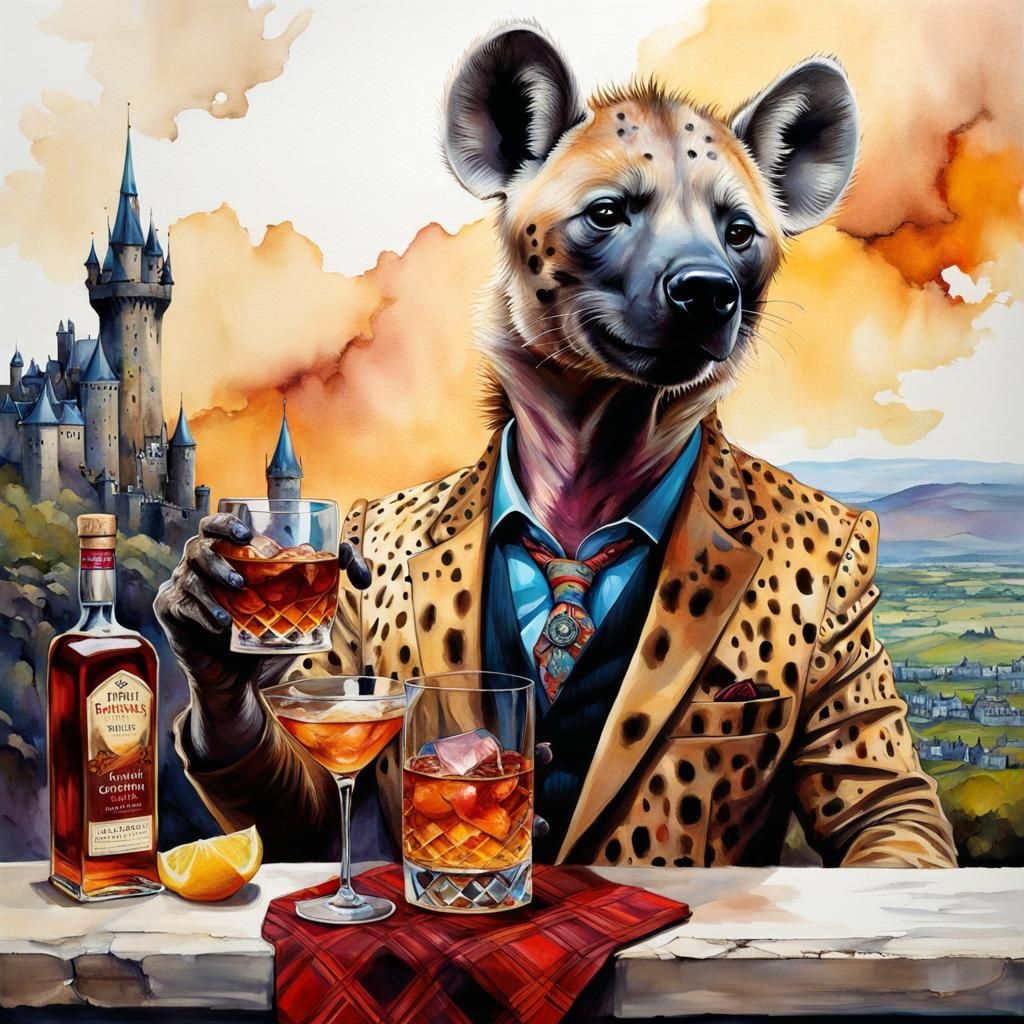 Anthropomorphic Hyena in Edinburgh Castle: Alcohol Ink Art