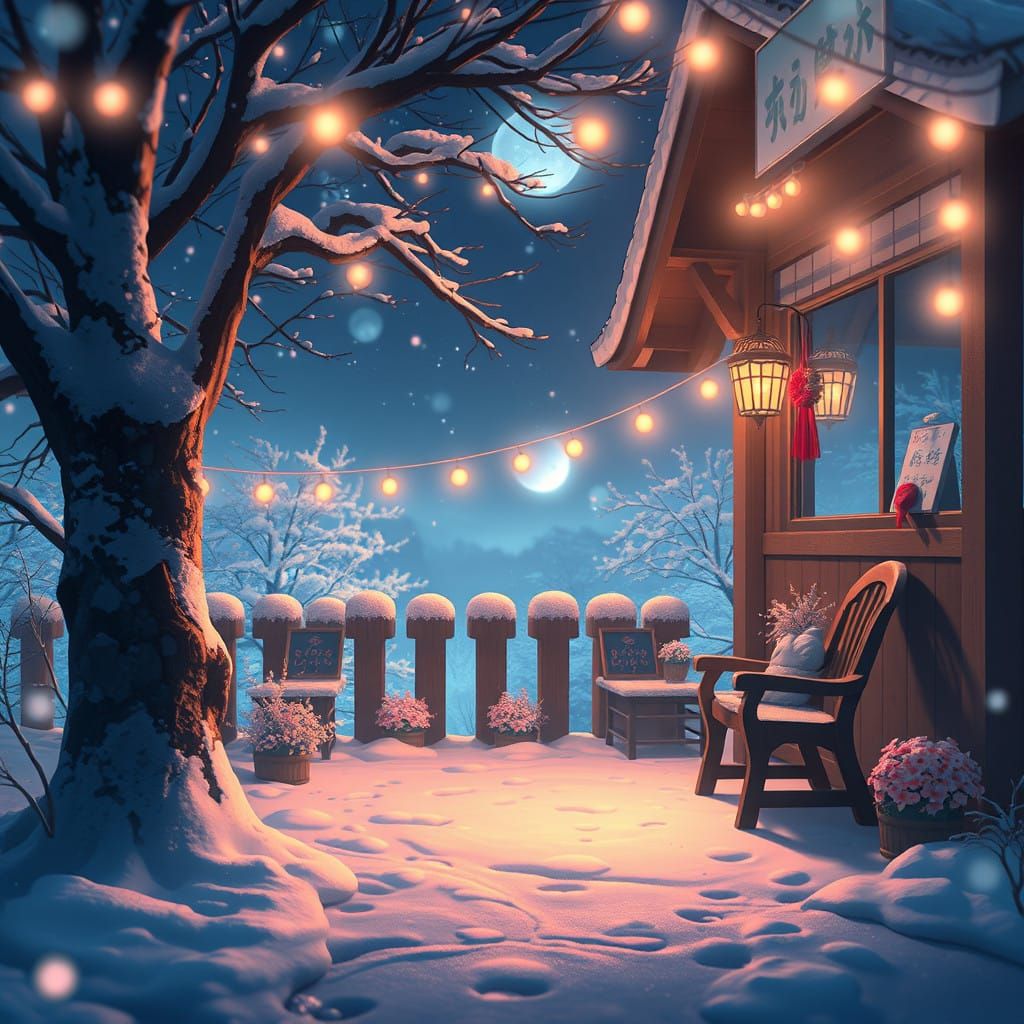 Cozy Winter Scene in Vibrant 3D Anime Style