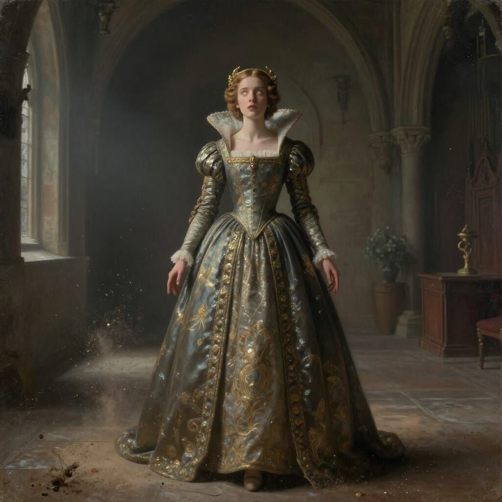 Medieval Queen Emerges from Painting in Castle Hall