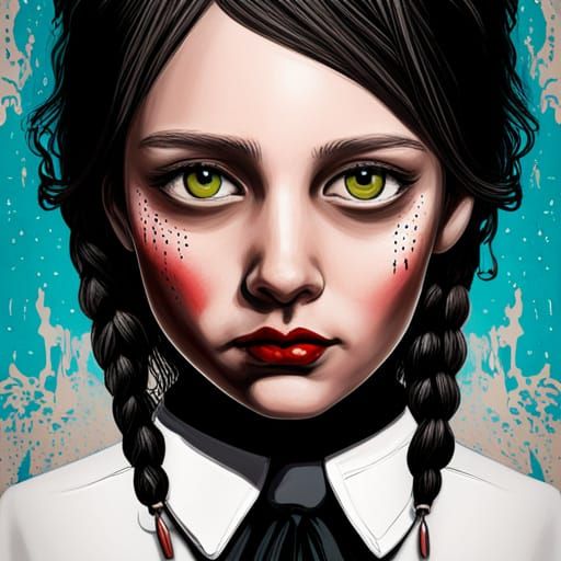 Wednesday Addams Portrait as Splash Art