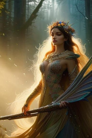 Wildflower Fairy Dancing in Rain, Digital Art