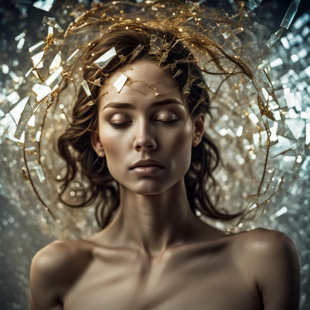 Translucent Glass Woman with Golden Halo