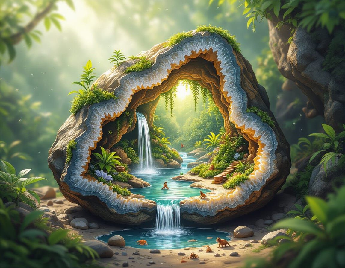 Miniature Ecosystem Inside Geode: Concept Art