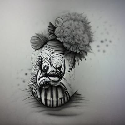 Sad Clown Ink Drawing in Vray Style