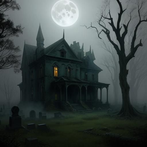 Abandoned Mansion in Misty Forest: Dark Fantasy