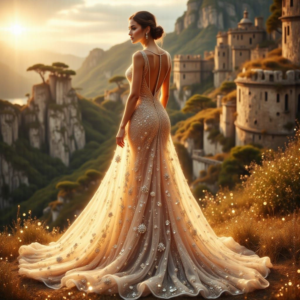 Ethereal Bride at Castle Ruins in Dreamy Style
