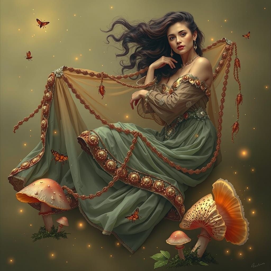 Ethereal Woman in Bioluminescent Forest at Midnight