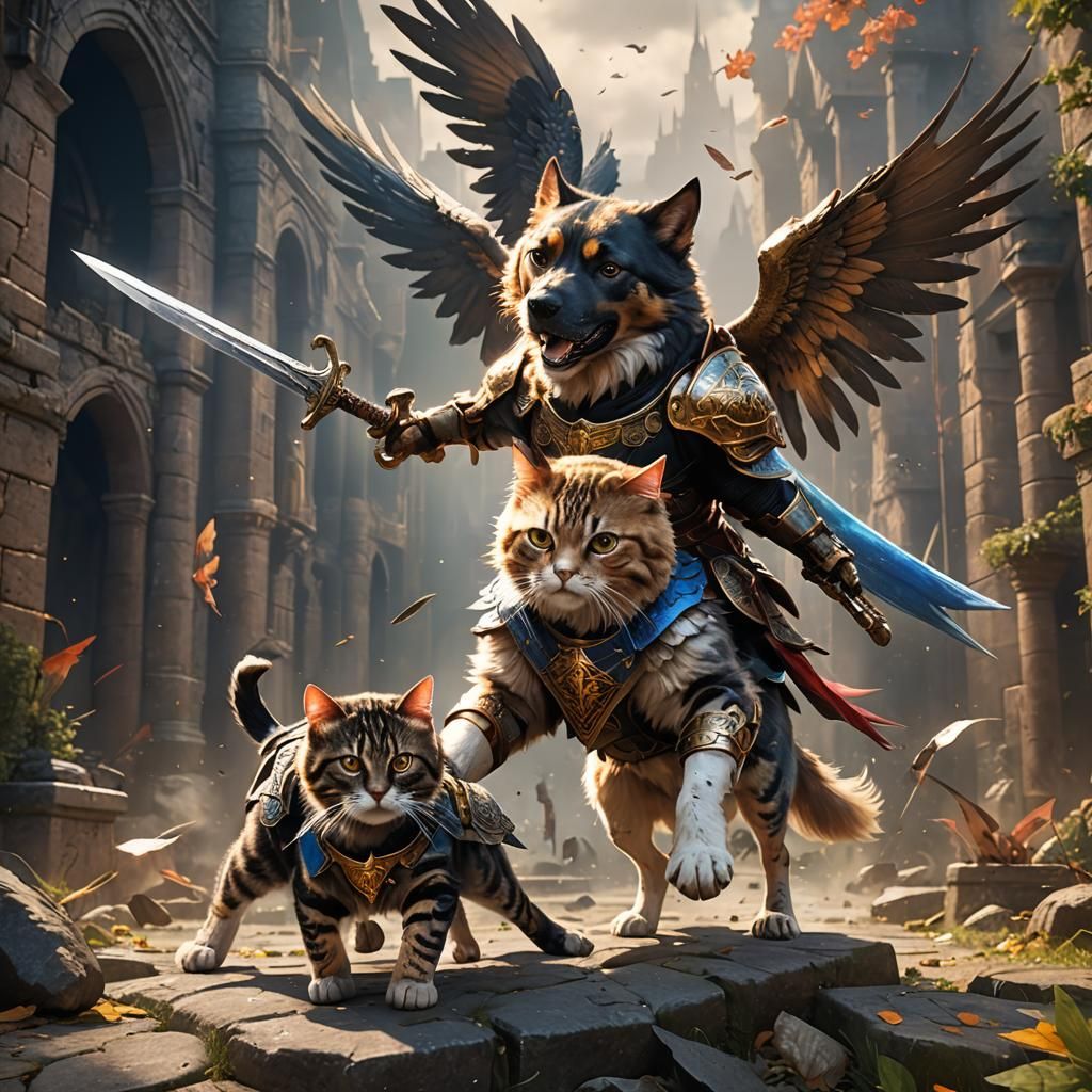 Winged Dog vs Cat: Fantasy Concept Art