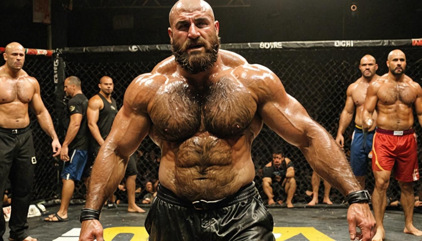 Intense Oil Wrestling Match: Cinematic Film Still