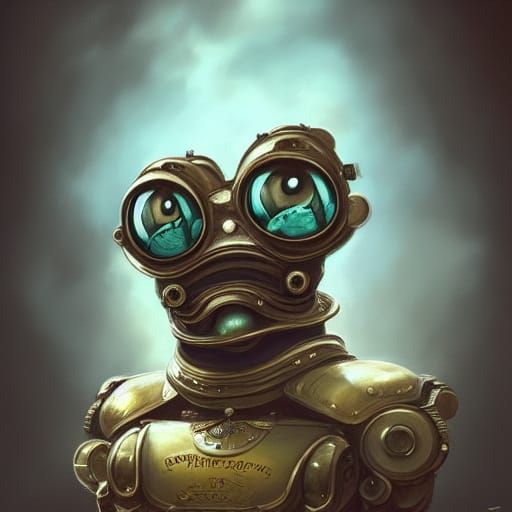 Steampunk Robot Frog Portrait in Victorian Style
