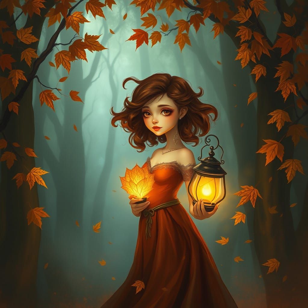 Whimsical Woman in Autumn Wonderland