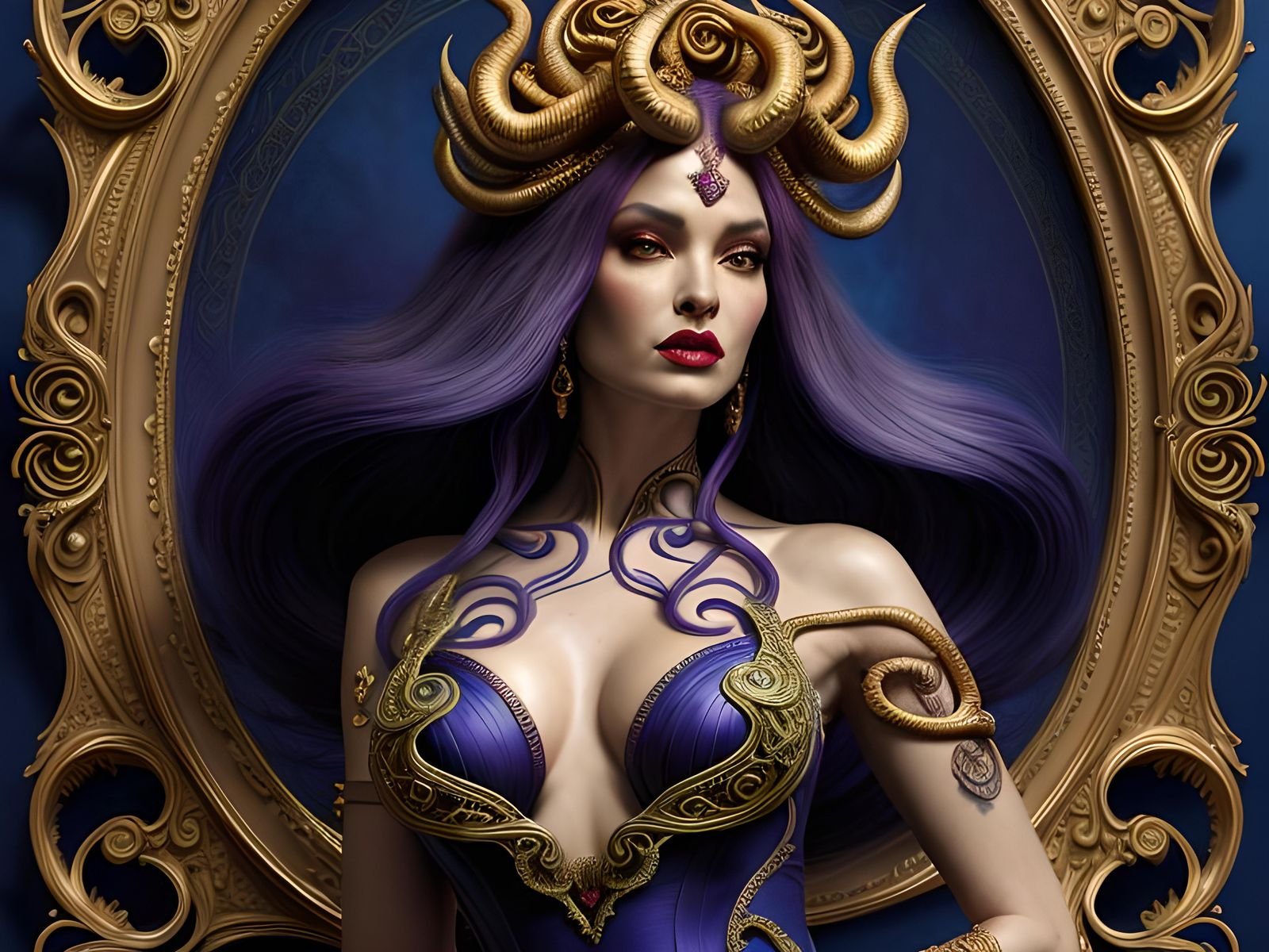 Hyperrealistic Medusa with Snake Hair and Filigree