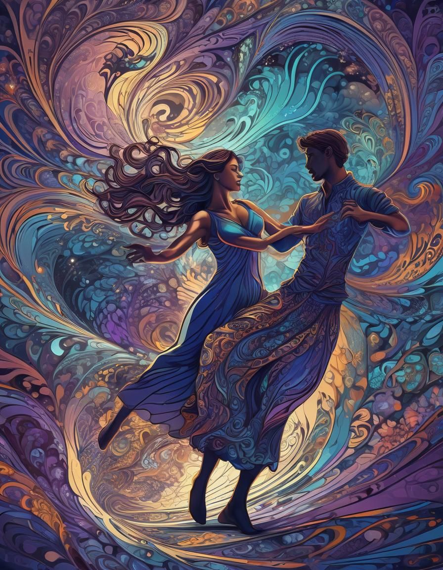 Entwined Dancers in Abstract Fractal Art