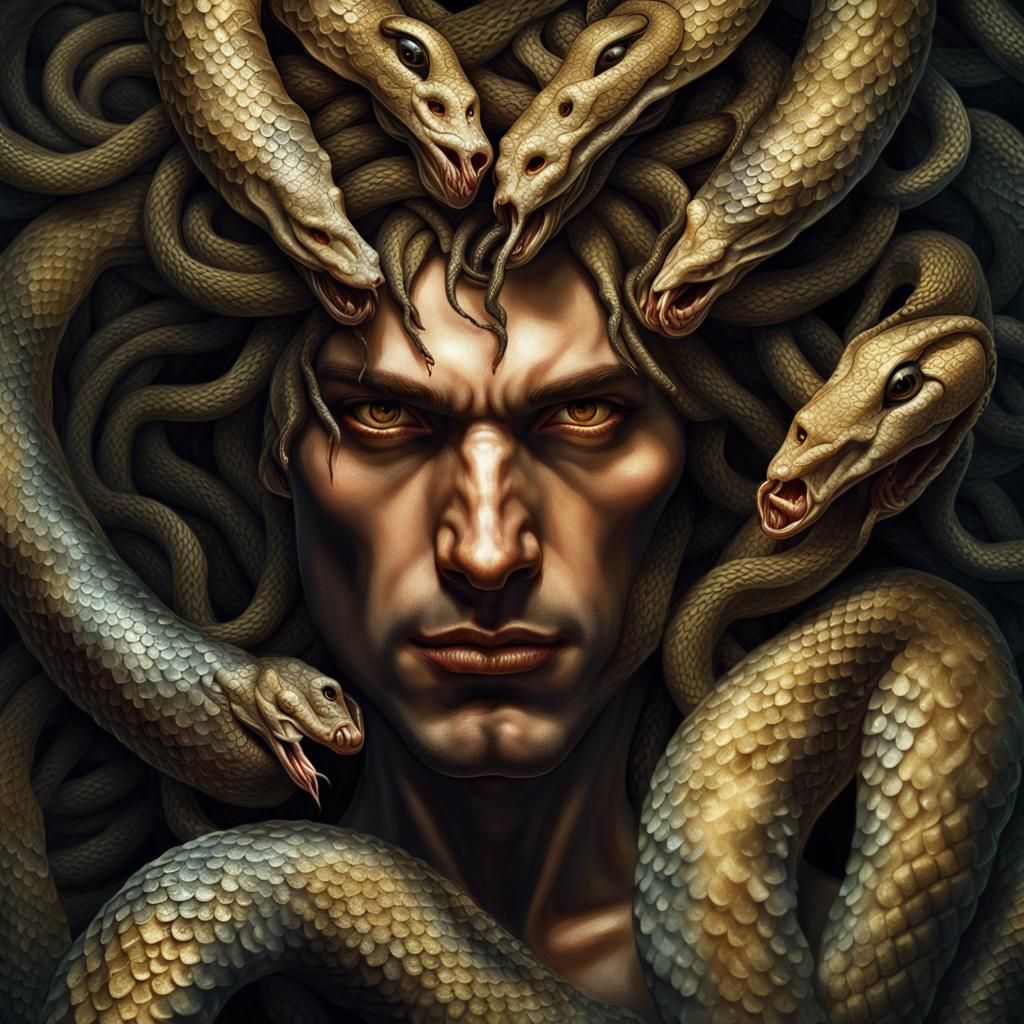 Detailed Gorgon Portrait in Hyper-Realistic Digital Art
