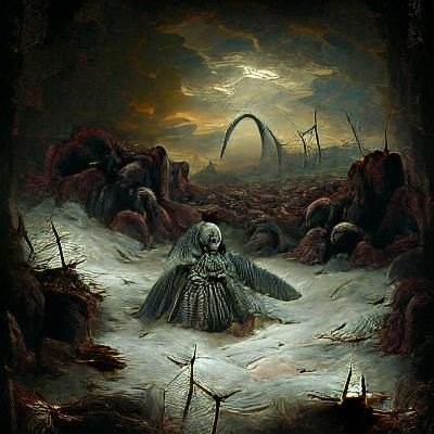 Sinister Angel of Death in Desolate Wasteland