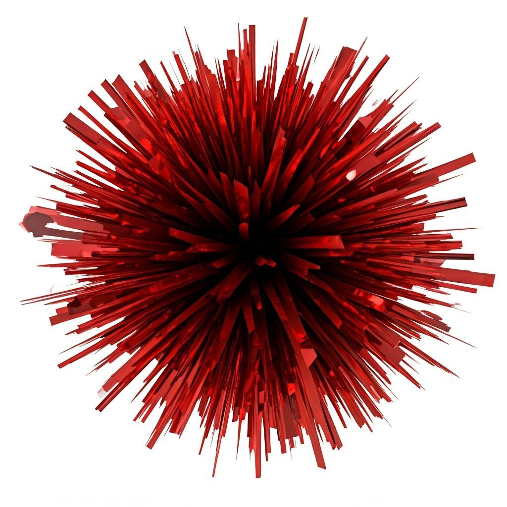Exploding Metallic Red Pom Pom in Whimsical Art Style