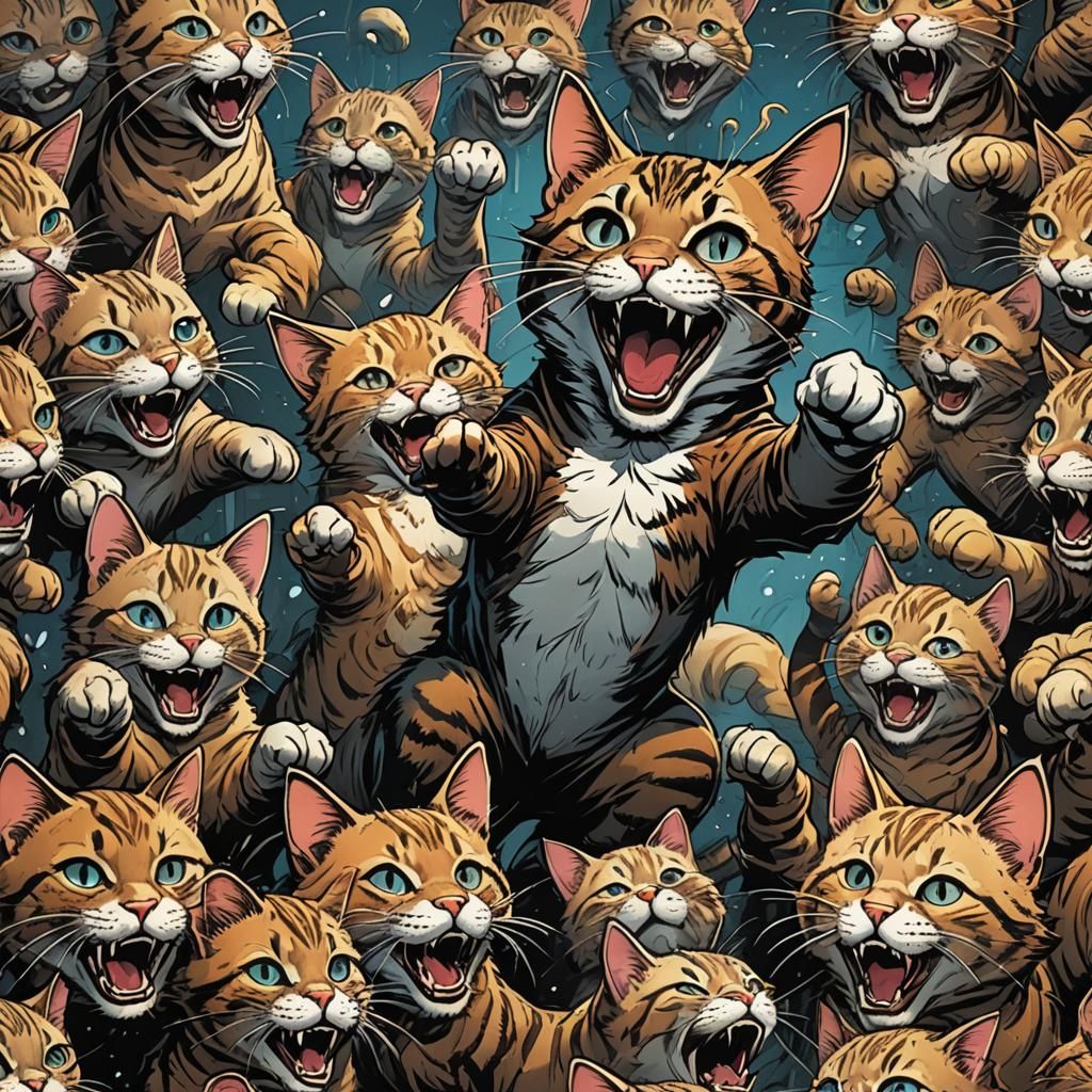 Cat Laughing Hysterically in Comic Book Style