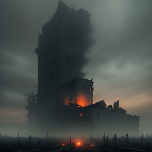 Ruined Japanese City Digital Matte Painting