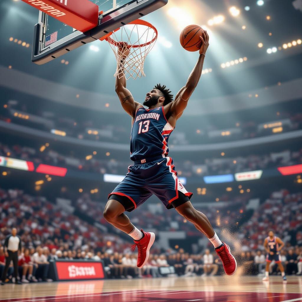 Basketball Player Slam Dunk in Hyperdetailed 8k