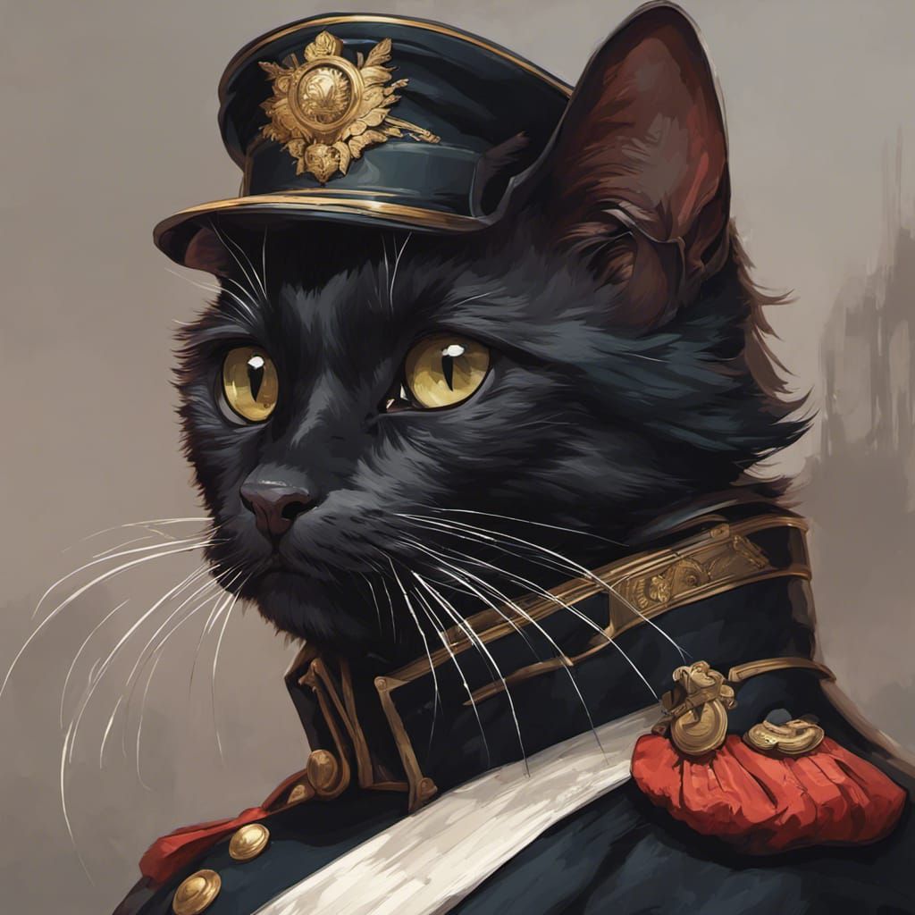 Ornate Portrait of Black Cat in Uniform