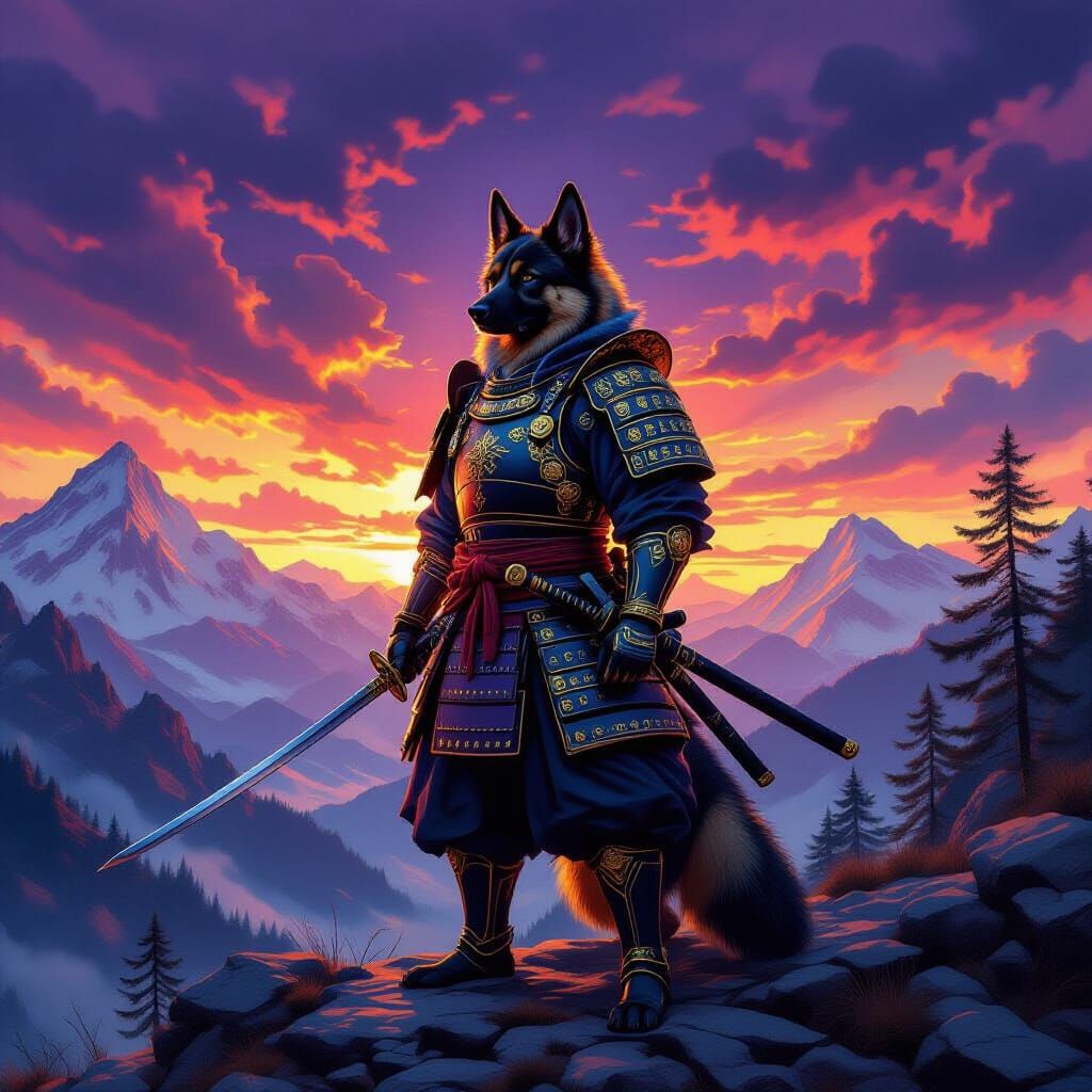 Samurai Shepherd Stands Guard at Mountain Pass