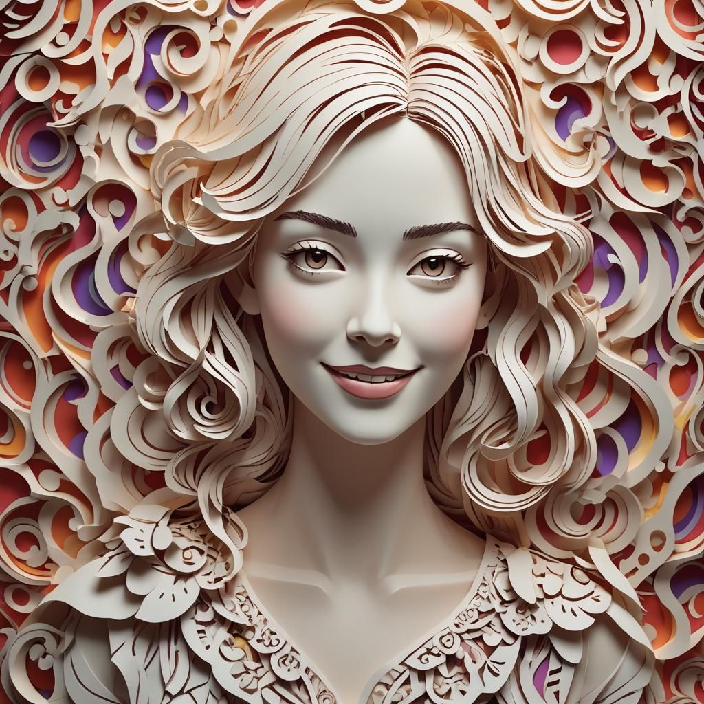 Kirigami Paper Art: Smiling Eleven-Year-Old Woman