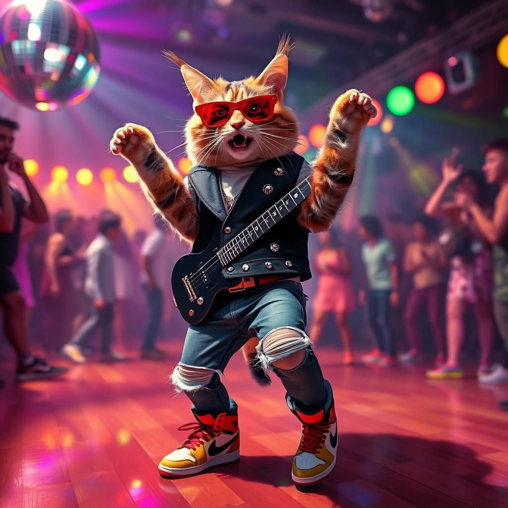 Charismatic Cat Dancing in Disco Light, Cinematic