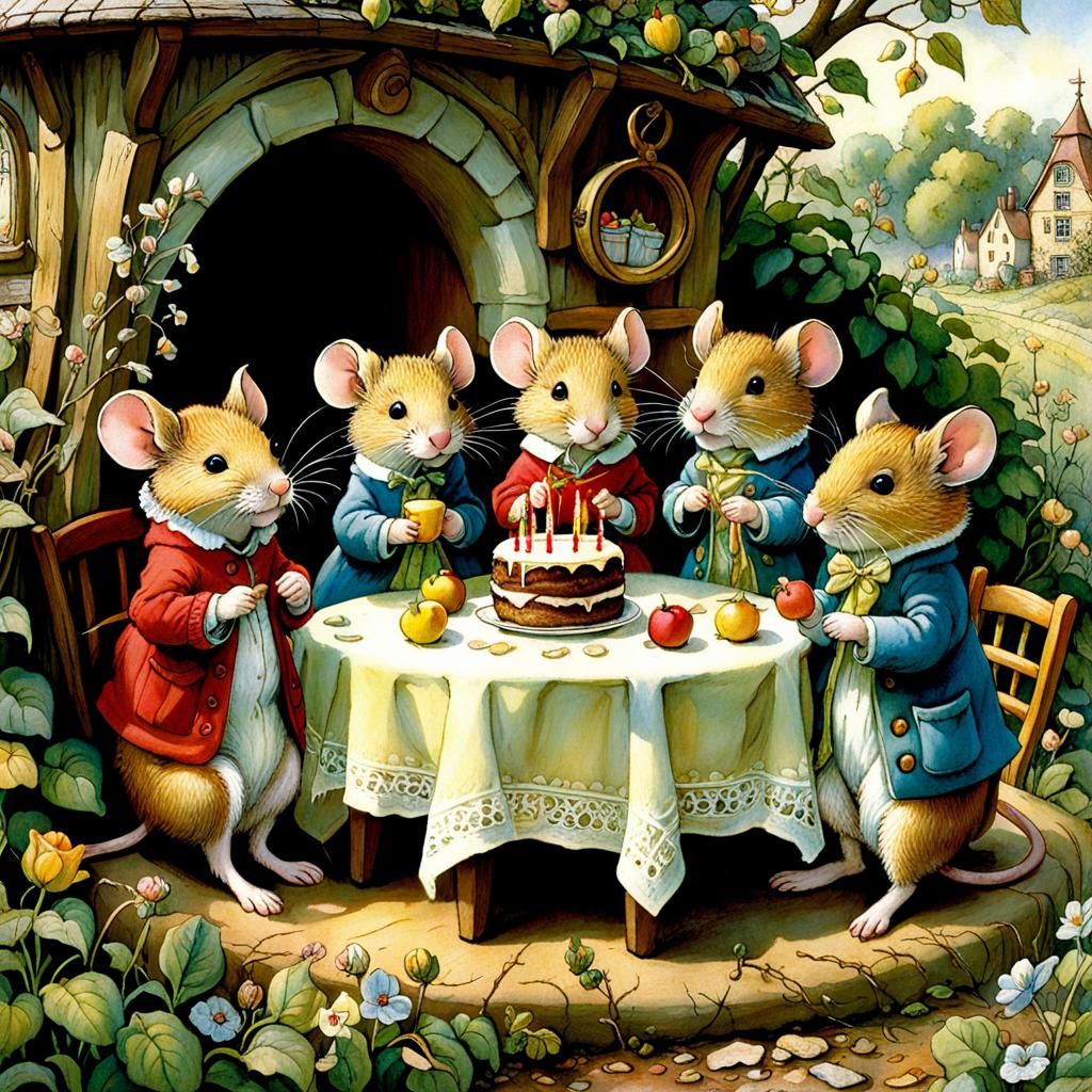 Mice Celebrate Birthday in Brambly Hedge Style